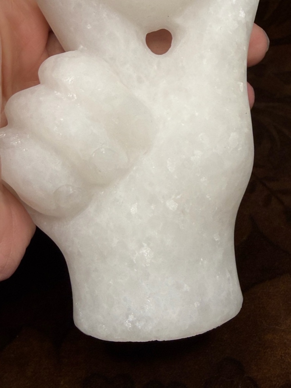 White Jade Marble Carved Heart Hand Sculpture - Picture 8 of 9
